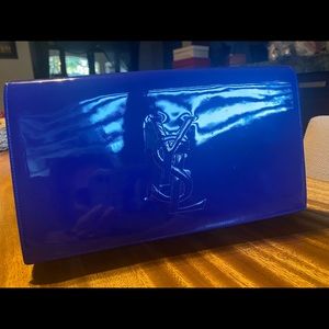 YSL royal blue patent leather clutch in mint condition!